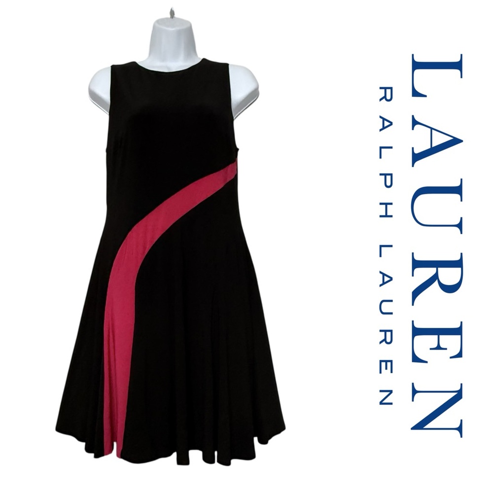 Lauren‎ Ralph Lauren Dress Stretchy Black Red Fit & Flare Groovy Jersey 10 P